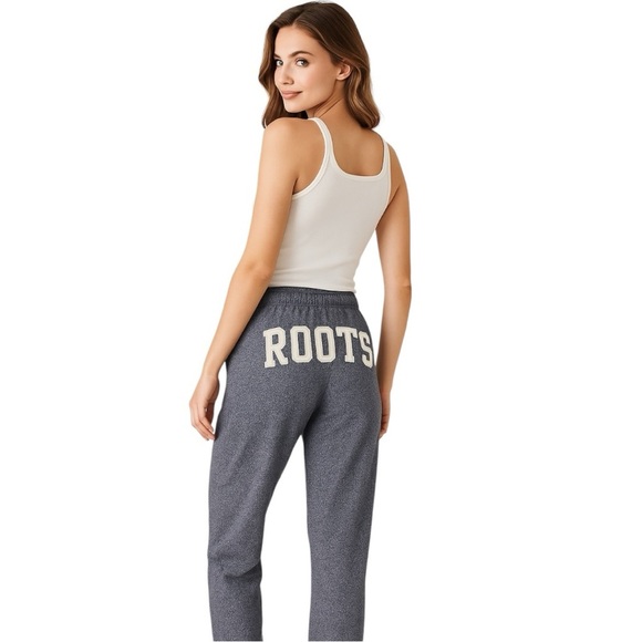 Roots Athleisure Marled Blue Logo Sweatpant Joggers Size Small - EUC - Picture 1 of 7